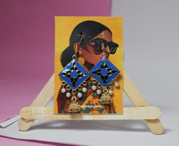Blue Square Jhumka with Pearls & Beads
