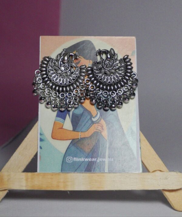 Antique Oxidised Peacock Chandbali Earrings