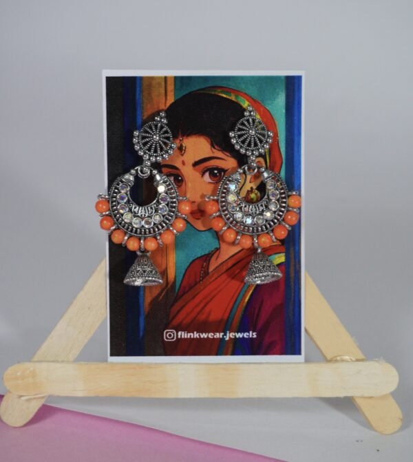 Riva Orange Mirror Oxidised Chandbali Earrings